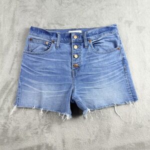 Madewell Jeans Shorts Womens 27 Blue Denim High Rise Button Fly Cutoff Raw Hem